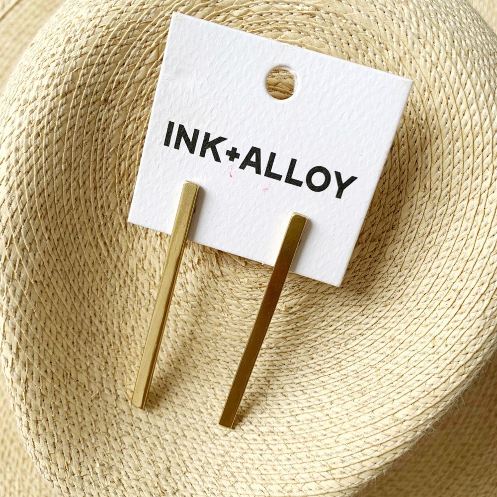BRASS long bar earrings, ink and alloy